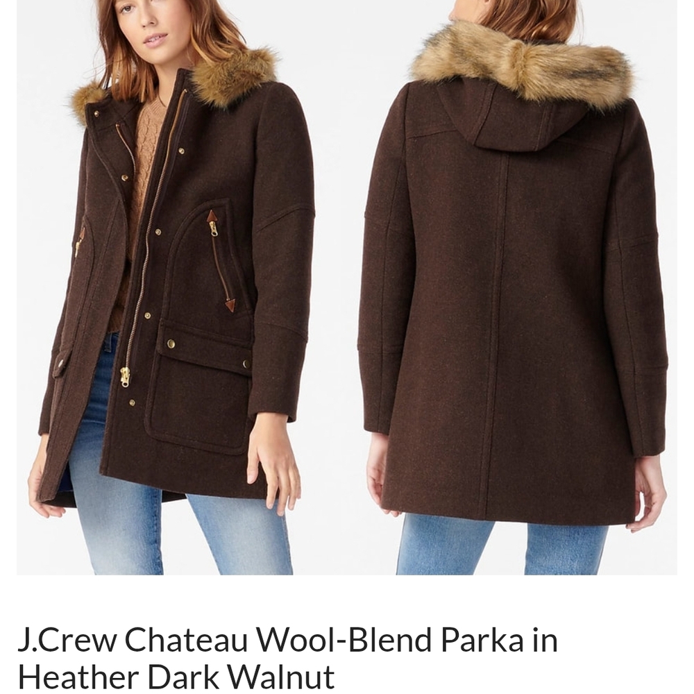 J. Crew Women's Chateau Wool-Blend Parka in Dark Brown Size 00 NWT Meghan Markle